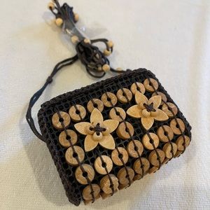 Cute wooden woven shell pouch purse